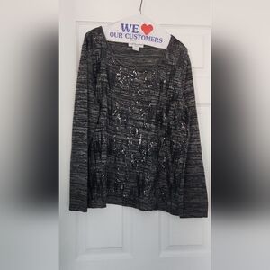 Elegant Black Sequin Long Sleeve Top